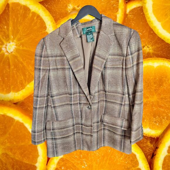 Lauren Ralph Lauren Women's Wool Plaid Lined Single Button Blazer Size 16 - Picture 11 of 11